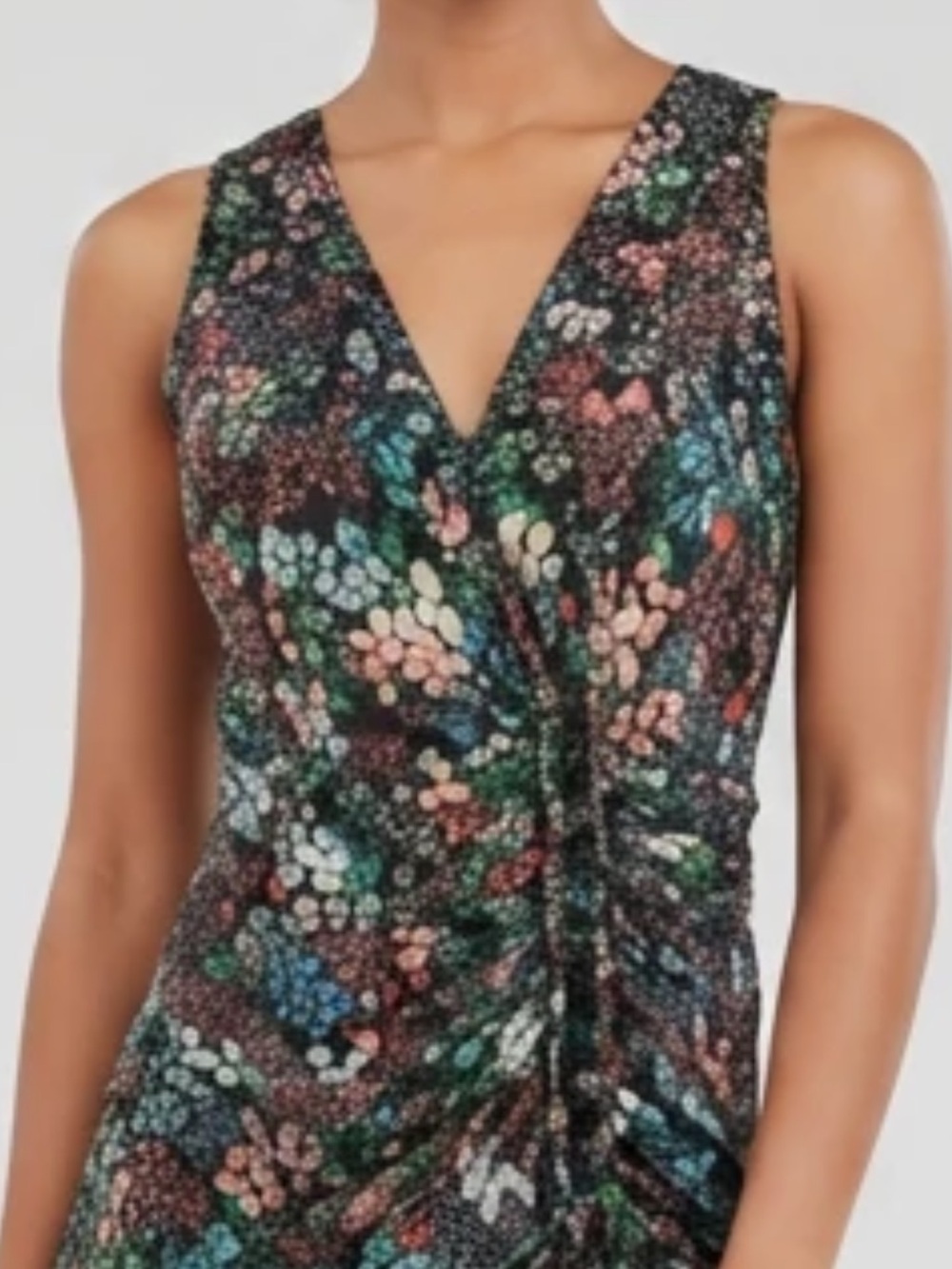 Sleeveless V-Neck Floral Twist Front long dress- Black Multi